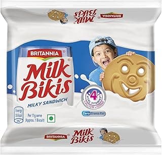 Britannia Milk Bikis Milky Sandwich Cream Biscuits, 188g or upwards (Weight may vary)