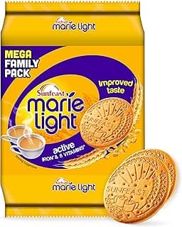 Sunfeast Marie Light Active, Marie Biscuits with Iron and 6 Vitamins, Tea-Time Biscuits Family Pack, Wheat, 956G/1KG