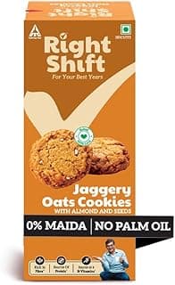 Right Shift Jaggery Oats Cookies, 100g| No Palm Oil, High Fibre Digestive| 3X Oats| 0% Maida, Refined Sugar| With Nuts & Seeds| Anytime Snack