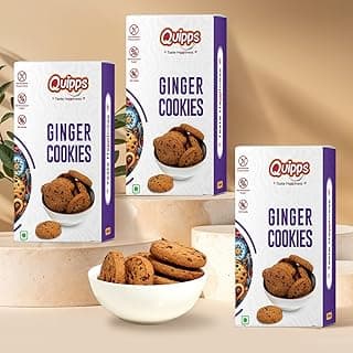 Quipps Premium Ginger Cookies | No Maida, No White Sugar, No Preservatives | Made with Jaggery & White Butter | Healthy Biscuits | Fresh Crunchy Biscuits for Tea-Time Snack, Breakfast & Office Gifting | Vegetarian | Pack of 3 (200g Each)